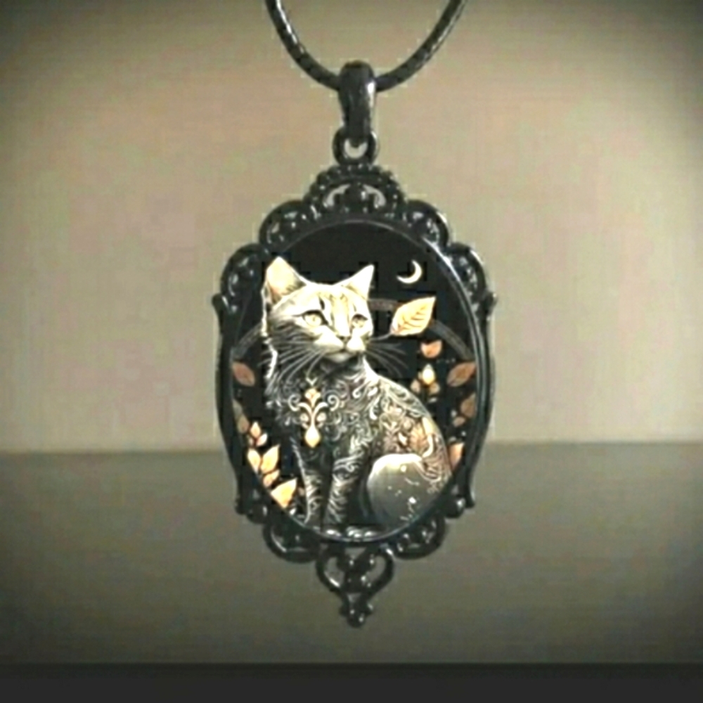 NEW Cat Pendant in Glass Dome Necklace Gothic Vintage Bohemian